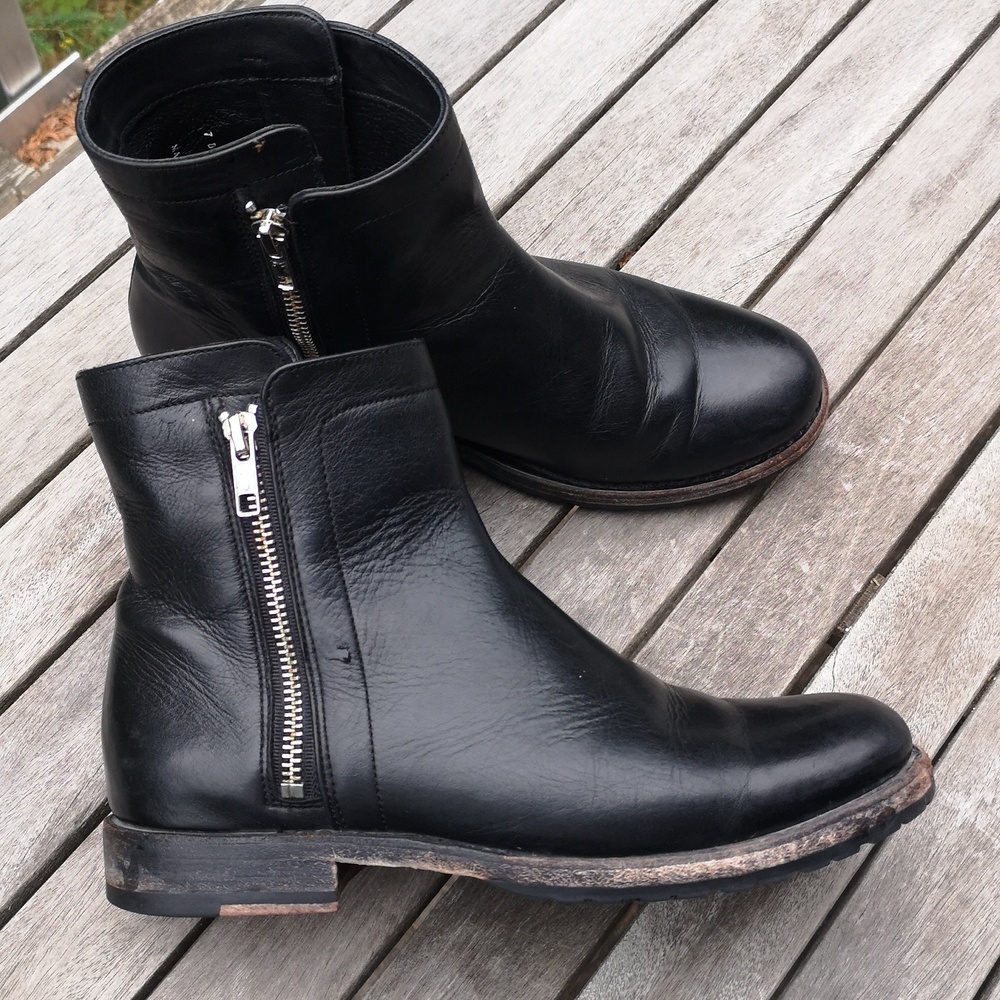Frye Black Leather Side-Zip Ankle Booties